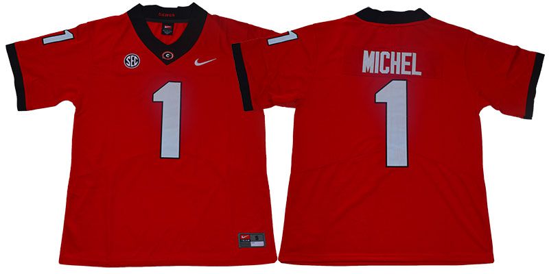 Men Georgia Bulldogs 1 Michel Red Limited Stitched NCAA Jersey